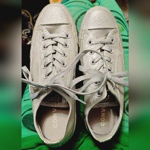 Silver Glitter Monochrome Converse All Star Low Tops W Size 8